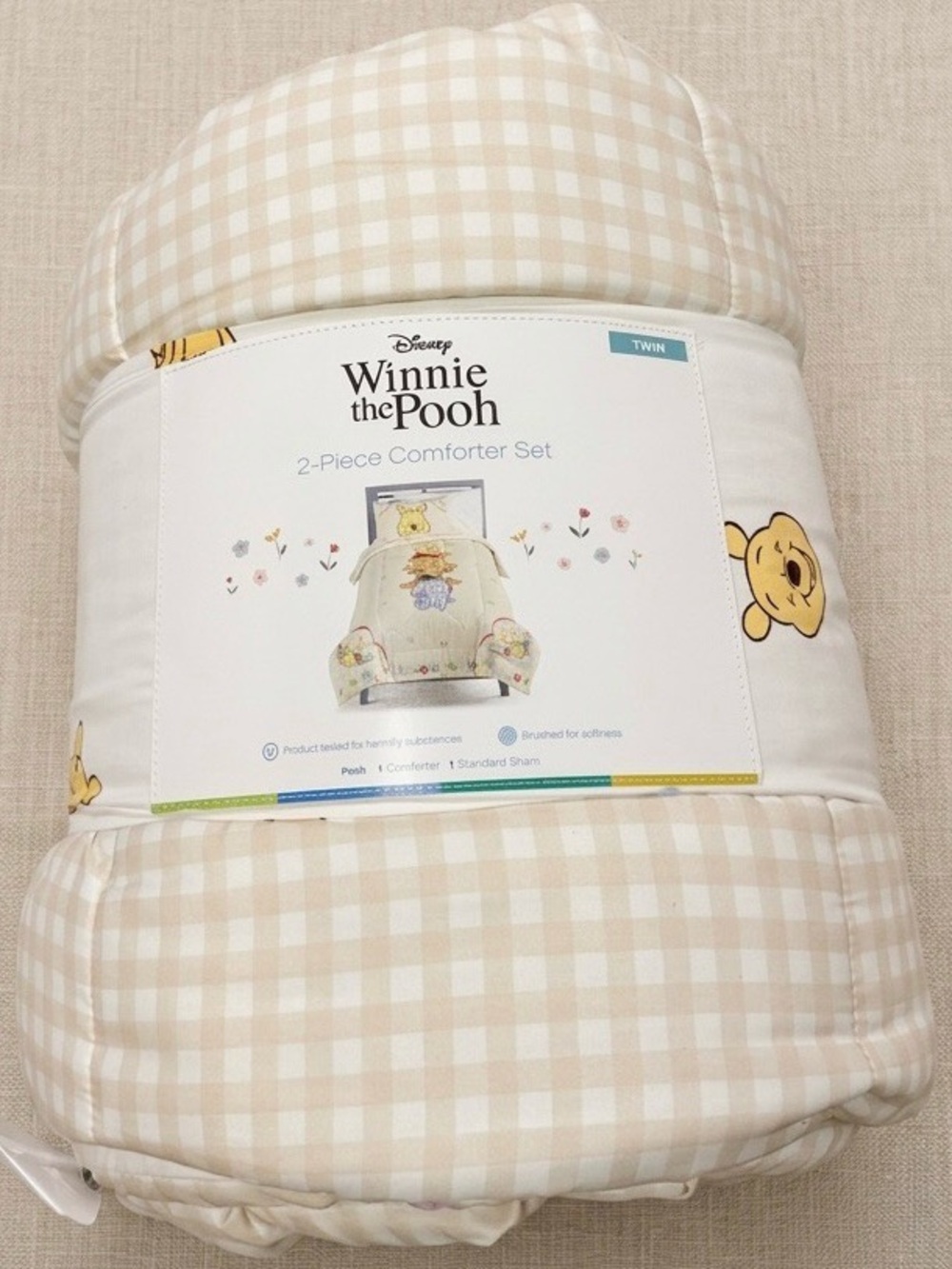 NWT Disney Winnie the Pooh Twin 2-Piece Comforter Set Gingham